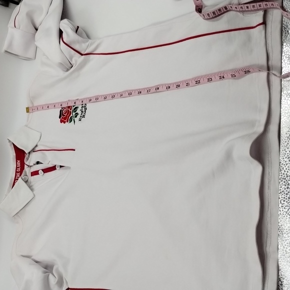 England Rugby Pull on shirt men's medium or unisex white with red stripe - Picture 10 of 14